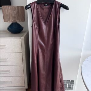 PAIGE Faux Leather Midi Dress in Deep Burgundy